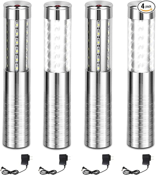 4 Pieces LED Strobe Baton Light Bottle Service Lights Bright Rechargeable Champagne Bottle Handheld Light Topper for Bar Nightclub Wedding Party Concert （Silver）
