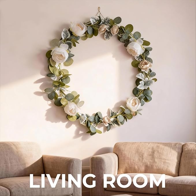 2Pcs Champagne Artificial Flower Garland-13.12Ft Silk Fake Peony Vine with Leaves,Greenery Decorative Hanging Faux Flowers Vines for Birthday Home Living Room Wedding Party Wall Arch Decor