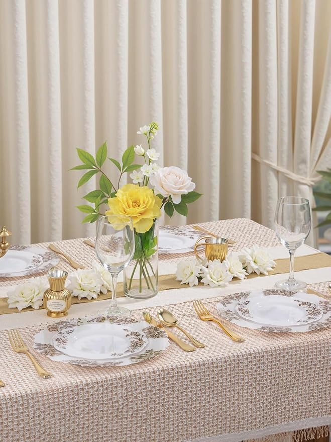 WDF 20PCS Brown Plastic Plates - Baroque White and Brown Floral Plates - Floral Party Decorations for Birthdays/Tea Party/Showers