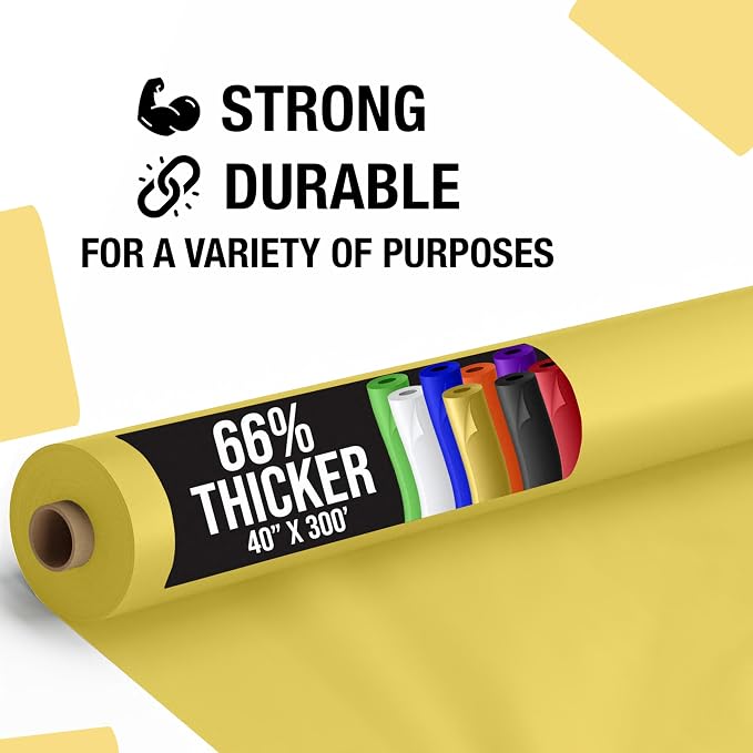 Party Solids 66% Thicker Premium Light Yellow Plastic Table Cover Roll 40" X 300' Table Cloth Plastic Cover Roll Quality Thick Banquet Rolls Disposable Tablecloth Rolls Strong American Based Company