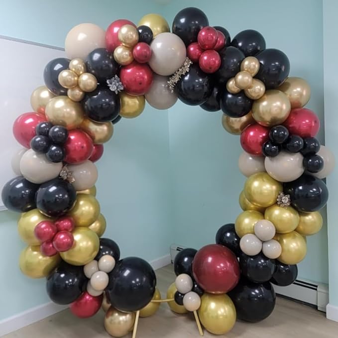 Double Stuffed Burgundy Gold Black Balloon Arch Kit, Maroon Nude Balloon Garland Kit Dark Red Apricot Garnet Wine Red Latex Balloons for Graduation Birthday Anniversary Wedding Party Decorations