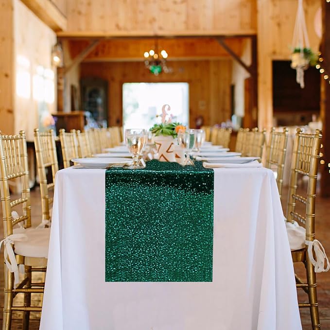 10 Packs 12 x 72 inches Emerald Sequin Table Runner, Glitter Runner for Birthday Party Supplies Wedding Holiday Celebration Baby Shower Engagement Anniversary Decor