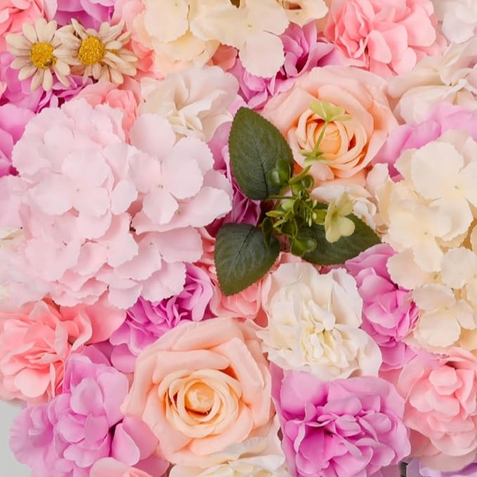 3D Flower Wall Backdrop 6 Pack, 24x16 Inch Pink & Purple Artificial Rose Panels for Wedding, Party, Photo Studio, Home & Fence Decor
