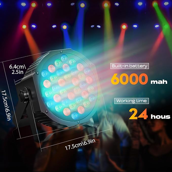 Rechargeable Stage Par Lights U`King RGB 36 LED Uplights Battery Powered with RGB 36W DJ Uplights Sound Activated Control for Wedding DJ Disco Events Halloween Church Live Party - 20 Pack