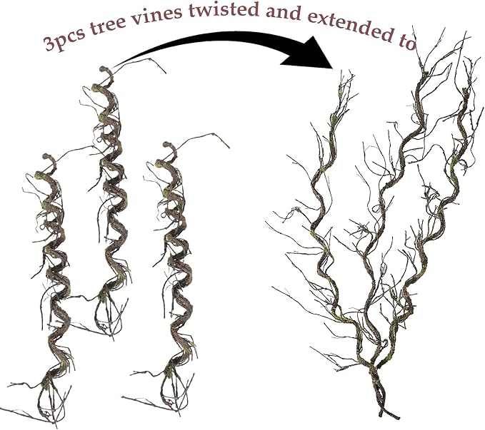 71inch Twisting Artificial Greenery Grapevine Garland Faux Woody Tree Branches Plants Twigs Stems Trunk Moss for Arch Fireplace Wall Hanging Garden Halloween Jungle Theme Reptile Decoration