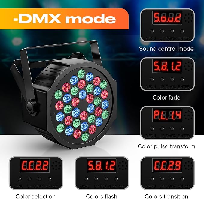 Rechargeable Stage Par Lights U`King RGB 36 LED Uplights Battery Powered with RGB 36W DJ Uplights Sound Activated Remote Control for Wedding DJ Disco Events Halloween Church Live Party- 8 Pack