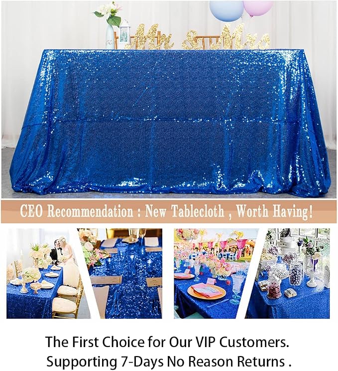 ShiDianYi Royal Blue 90x132-Inch Sequin Tablecloth - Elegant 6FT Rectangular Glitter Table Linen for Prom, Wedding, Birthday, and Party Reception Decor
