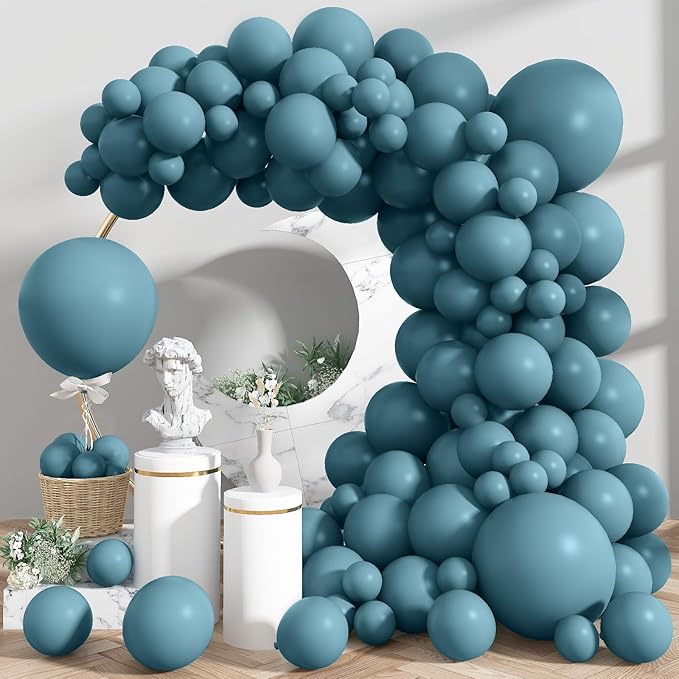 Jobkoo Blue Balloons 113Pcs, Dusty Balloon Arch Garland Kit Different Sizes, 5 10 12 18inch Matte Retro Slate Fog Latex Helium for Boho Birthday Wedding Baby Shower Party Decorations QQ-113