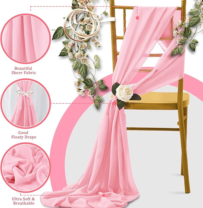 Horbaunal Light Pink Chiffon Table Runners 10FT Sheer Chiffon Runner 29x120 Inches Romantic Boho Rustic Table Runner for Wedding Party Bridal Baby Shower Table Decorations