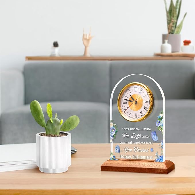 Light Up Quartz Clock Retirement Gifts for Women Men,Retirement Quartz Desk Clock with LED Wooden Base, Coworker Gifts Going Away Gift Congratulations Retired Gifts for Boss Friends Teacher Doctor