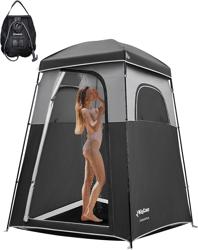 KingCamp Camping Shower Tent, Portable Outdoor Privacy Toilet & Changing Tent Windproof & Waterproof Easy Setup Shelter with Shower Bag for Camping Hiking Beach