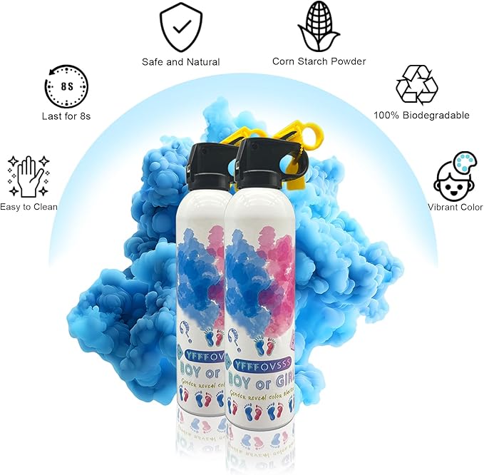 Gender Reveal Fire Extinguisher-2 Packs Blue Gender Reveal Smoke Spray Set for Baby Boy-Biodegradable Party Supplies Ideas & Decorations for Baby Shower (Blue Small)