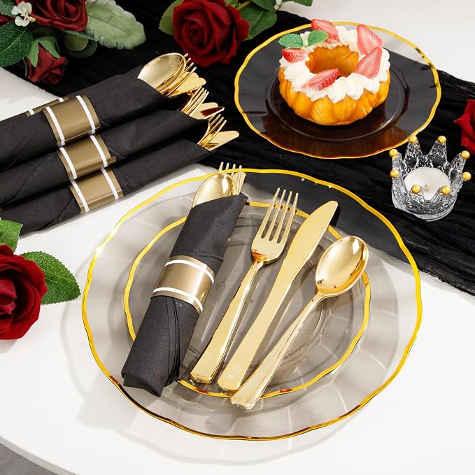 Supernal 120Pack Pre Rolled Silverware Set, Wrapped Disposable Silverware Set, Disposable Utensils Includes 120 Plastic Forks and Spoons, 120 Plastic Knives, 120 Napkins for Wedding, Birthday, Party