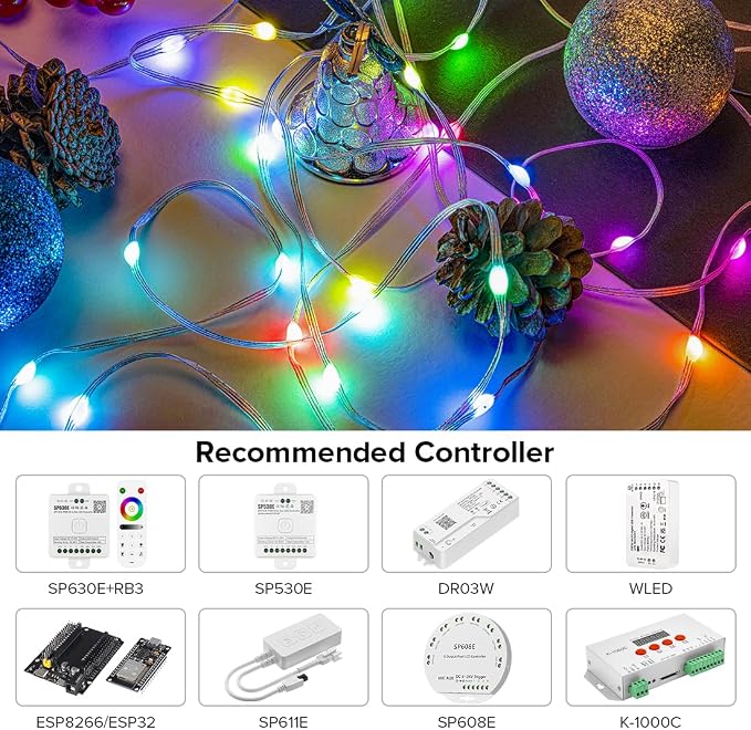 BTF-LIGHTING WS2812B IC RGB Pebble Pixel Light Seed String Roll Individual Addressable Chasing Color Smart Fairy String Light PVC Wire 32.8FT 100LED DC12V for Christmas Decor(No Adapter or Controller)