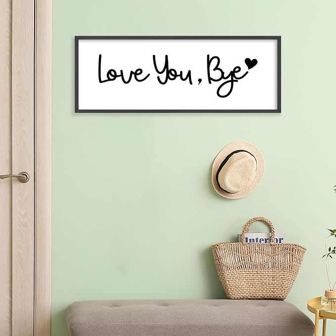 YWJKWLGS Love You Bye Wall Decor Above Door, Entryway Door Sign for Mudroom | Farmhouse Rustic Black Wood Framed, 32x12 Inches, Living Room, Farewell Wall Art, Last Thing They See Leaving Home