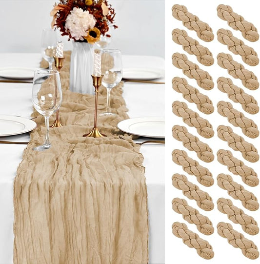 20 Pack Beige Table Runner 10Ft Cheesecloth Table Runner Boho Gauze Cheese Cloth Table Runners Romantic Long Sheer Fabric Table Runners for Wedding Party Bridal Shower