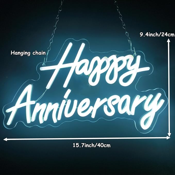 Happy Anniversary Neon Sign - Wedding Birthday Party Decoration Neon Light for Bedroom,Living,Home Bar Valentine's Day Anniversary Decor Gift (white)