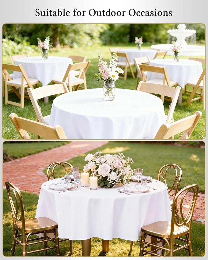 BESTVIP 6 Pack 60 Inch White Washable Round Polyester Fabric Tablecloths| Fits 20"-48" Tables |Decorative Table Cover for Wedding Party Dining Banquet, Events, Holiday, Restaurant