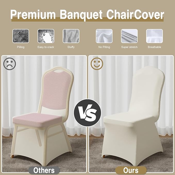30 PCS Banquet Chair Covers for Wedding Universal Polyester Spandex Chair Cover Stretch Slipcovers for Party Dining Flat-Front Chair (Ivory)
