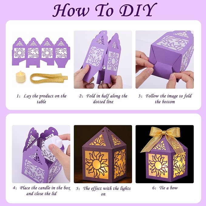 16 Set Sun Lantern Centerpieces with LED Candles and Ribbon, Elegant Paper Lanterns Table Decor for Princess Girls Birthday Party Wedding Festival Decorations (8 Gold + 8 Purple)