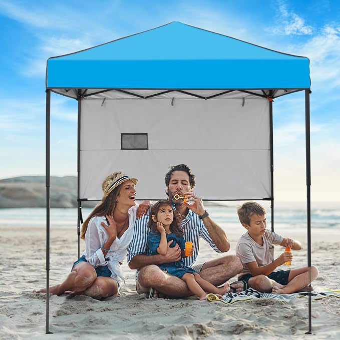 6x4 Pop Up Canopy Tent with Half Wall Panel, Instant Portable Beach Canopy, Outdoor Tent with Carry Bag for Camping, Sports, Tailgating, Events, Light Blue