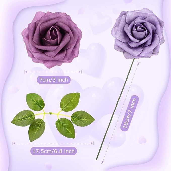 100 Pcs Artificial Foam Rose Flower Faux Bouquet Wedding Fake Rose Gift for Mother's Day Women DIY Bridal Shower Party Table Birthday Home Spring Decor (Gradient Light Purple)