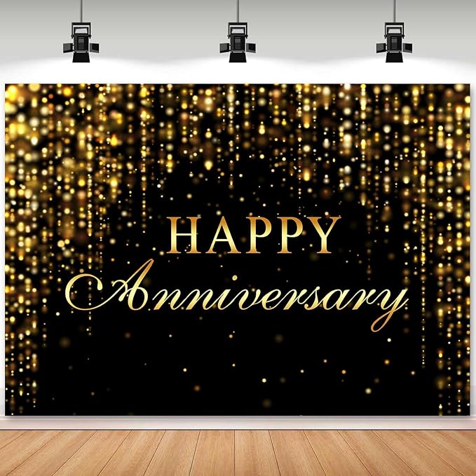 Sensfun Happy Anniversary Backdrop Banner Black Gold Glitter Cheers to Marriage Wedding Party Decorations Shining Flowing Curtain We Still Do Anniversary Sign Photography Background 10x6.5ft