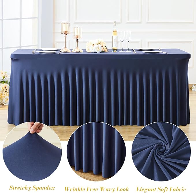 6 Pack Navy Blue Table Cloth for 6 Foot Rectangle Tables Spandex Fitted Tablecloth 6ft Stretch Table Covers Skirt Navy Blue Banquet Tablecloths Wrinkle Free Tablecloth for Party Wedding Birthday Event