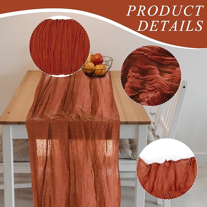 12 Pack Cheesecloth Table Runner,10ft Rustic Sheer Runner Gauze Boho Wedding Decor Romantic Table Runner for Wedding Bridal Shower Birthday Party