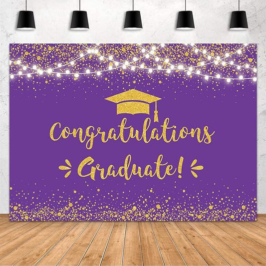 MEHOFOND Purple and Gold Graduation Backdrop Class of 2026 Graduation Party Decorations Congratulation Graduate Backdrop 2026 Congrats Grad Banner Prom Party Decoration Photo Booth Props 7x5ft