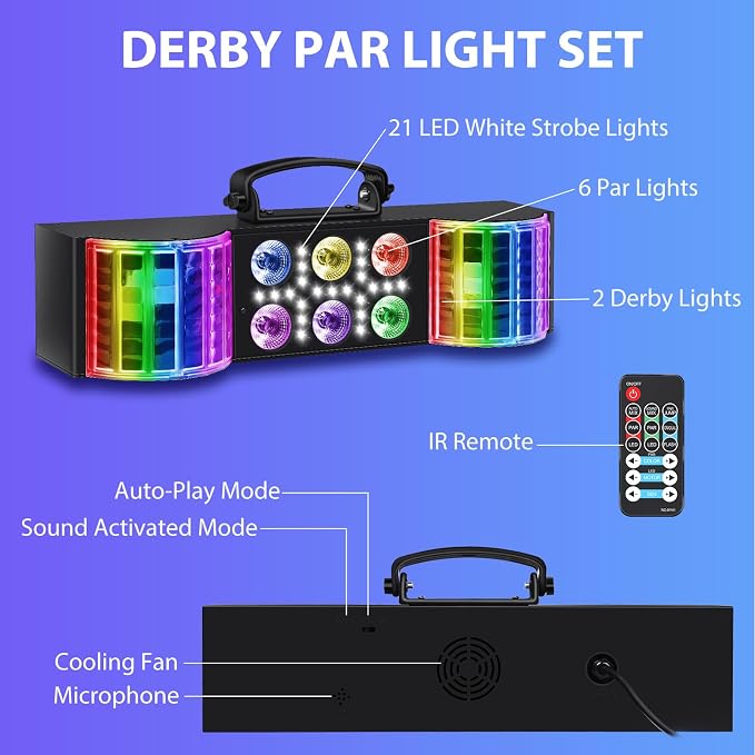 Telbum DJ Lights with Stand RGBW LED Derby Par Light Set Remote Control DJ Lights for Parties Sound Activated Disco Pirty Light for Stage Gig Bar Club Band Wedding