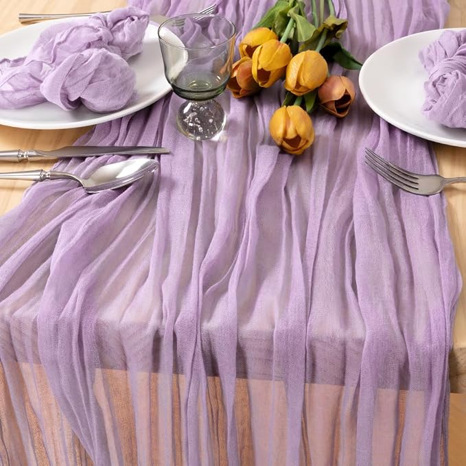 MLMC 2 Pack Lilac Purple Cheesecloth Table Runner 10ft Rustic Gauze Lavender Cheese Cloth Table Runner Summer Centerpiece 35x120 Inches for Romantic Wedding Bridal Baby Shower Birthday Decor