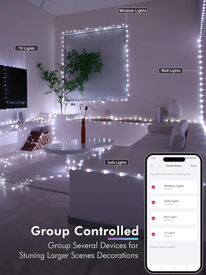 BrizLabs Smart July 4th Lights, 33ft 100 LED Red White Blue Fairy Lights Work with Alexa/Google Home, WiFi Xmas Light Dimmable RGB Color Changing Twinkle Starry Light for Xmas Home Party Halloween