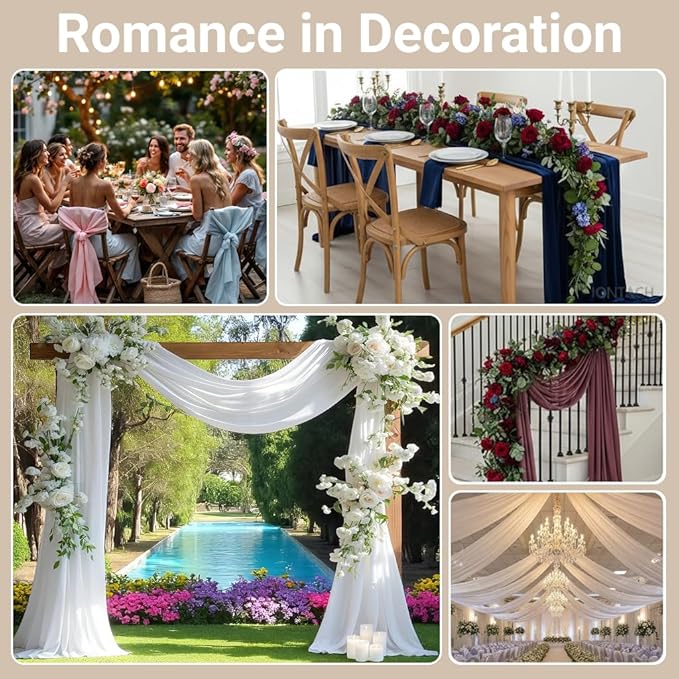 MDS Pack of 5 Yard Chiffon Fabric, Sheer Soft Draping Fabric Bolt for Wedding Party Backdrop Arch Decoration, Apparel Bridal Dress Sewing DIY Crafts Solid Gauze Fabrics 44” Wide - Hot Pink