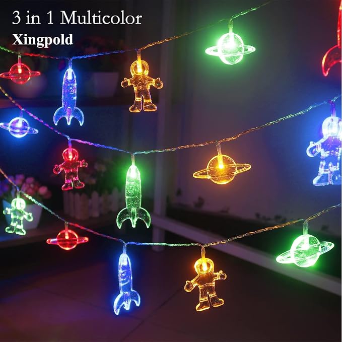 Color Changing Lights for Kids Bedroom, Birthday Gifts for Kids,11Ft 20Leds Tent Lights for Kids with Rocket Spaceship Astronaut Pendants for Christmas Space Themed Birthday Party Decorations