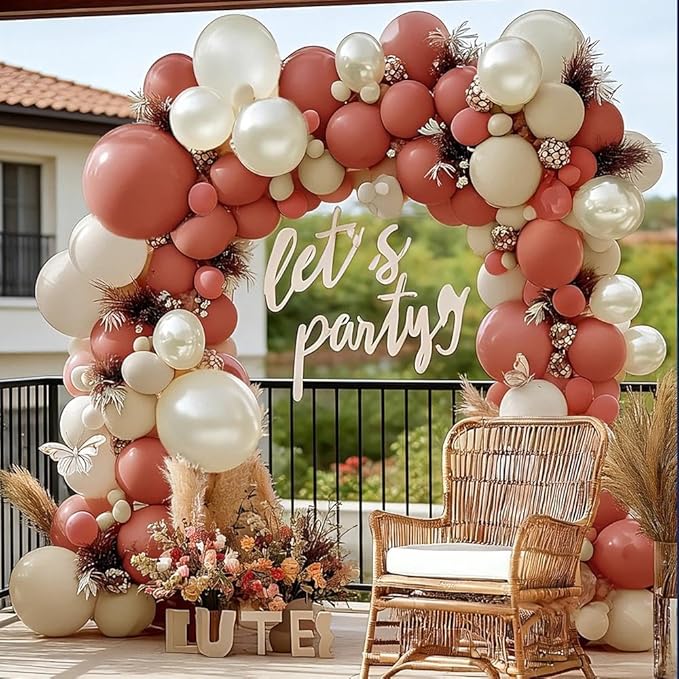 Dusty Pink Balloon Garland Double Stuffed Mauve Pink Balloons Pearl White Sand Balloon Arch Kit for Bridal Shower Birthday Wedding Valentine's Day Party Decorations