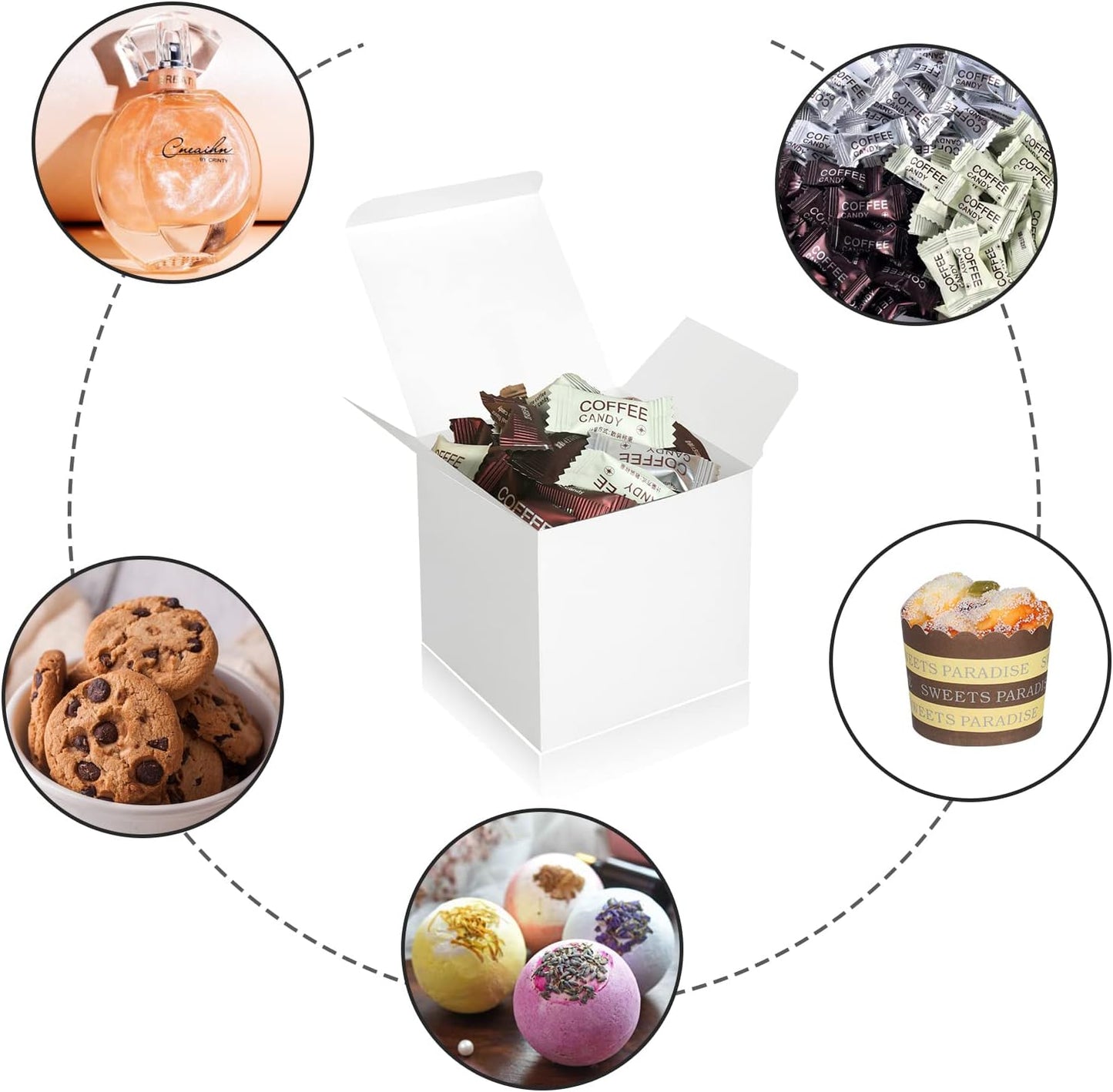 50 Pack Small Gift Boxes, 3x3x3 Favor Boxes White Paper Gift Boxes with Lids for Presents, Crafting, Cupcake Boxes, Gifts, Candy Boxes for Wedding Party Bridal Shower Baby Shower Favors