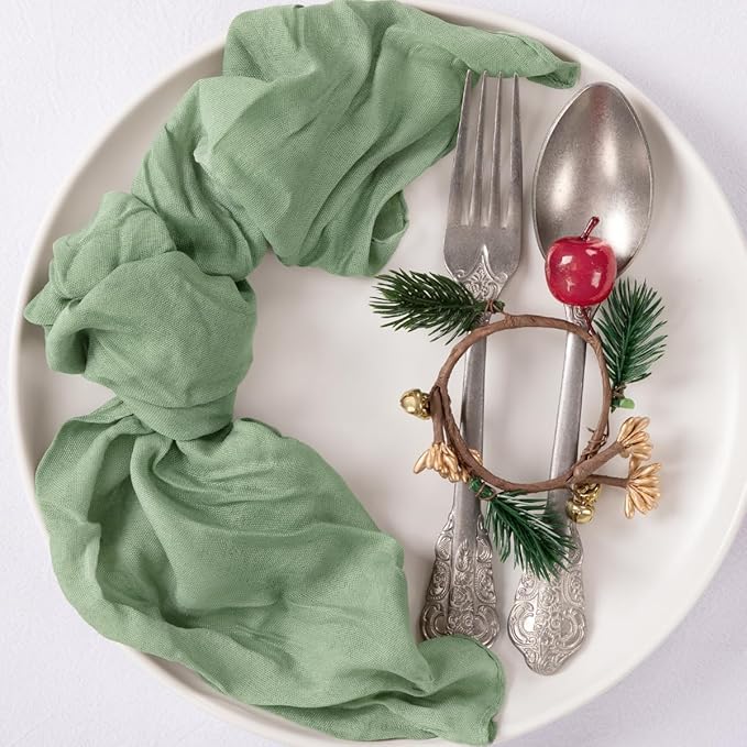 MLMC 10 Pack Sage Green Cheesecloth Napkins Bulk Washable Cloth Napkins Set of 10 21"x21" Rustic Boho Gauze Dinner Table Napkins for Wedding Bridal Shower Baby Shower Party Decor