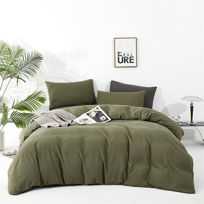 KAREVER Olive Green Comforter Full Size Solid Green Bedding Set 3 PCs Soft Dark Green Full Size Bed Blanket Set for All Season as Gift