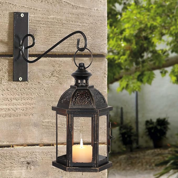 Large Lantern Decorative Outdoor & Indoor, Set of 2 (15’’&11’’) Metal Candle Lanterns Decor, Vintage Hanging Candle Holder for Front Porch Patio Wedding Farmhouse Home, Spring Decoration