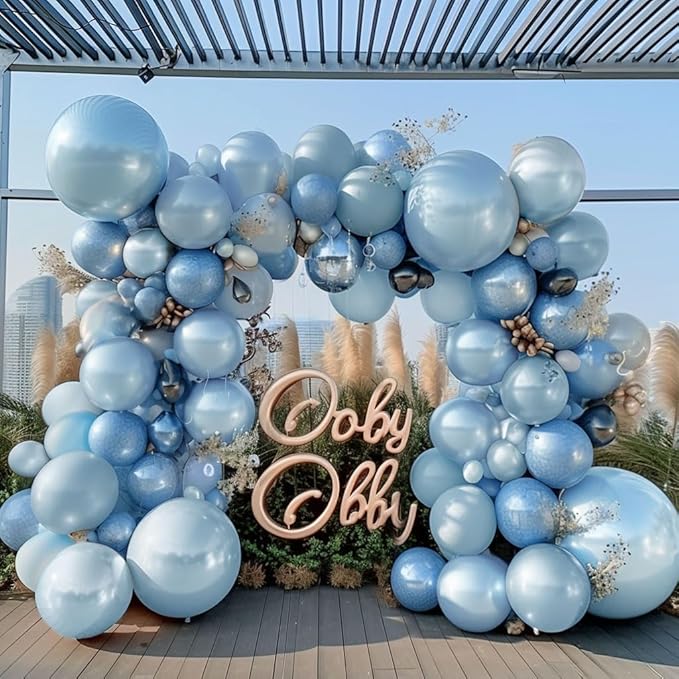 Blue Balloon Garland Double Stuffed Baby Light Blue Balloons Different Sizes 18/12/5in Latex Pearl Balloon Arch for Baby Shower Wedding Winter Wonderland Snow Princess Boy‘s Birthday Party Decorations