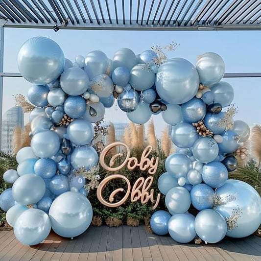 Blue Balloon Garland Double Stuffed Baby Light Blue Balloons Different Sizes 18/12/5in Latex Pearl Balloon Arch for Baby Shower Wedding Winter Wonderland Snow Princess Boy‘s Birthday Party Decorations