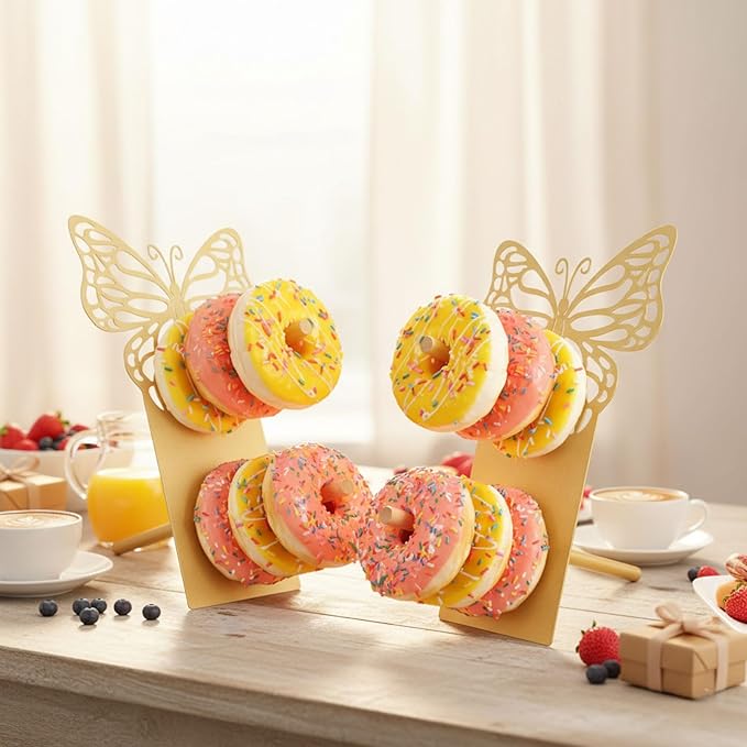 AIM & GGKK Gold Butterfly Donut Stand Display Wall,Metal Donut Holder Stand for Party Dessert Table,Donuts Board for Weddings Birthday Baby Shower,Bagel Holder Donuts Bar Display Decor