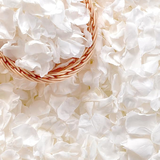 Eslibin 500+ PCS Real White Rose Petals, 4.57oz (130g) Preserved White Flower Petal for Wedding Flower Girl, Dried Flower Petal for Babyshower Bridal Party Aisle Table Scatter Decor