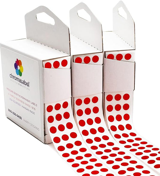 ChromaLabel 0.25 Inch Standard Red Permanent Adhesive Color Code Dot Label Kit, 1000 Stickers per Dispenser Box, Case of 3