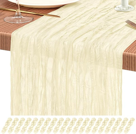 20 Pack Beige Cheesecloth Table Runner 10FT Boho Gauze Cheese Cloth Table Runners Romantic Rustic Sheer Table Decorations for Wedding Party Baby Shower Birthday Holiday Home