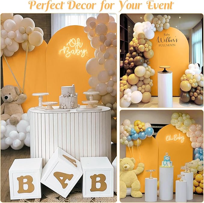 Set of 2 Gold Wedding Arch Stand Cover Round Top Spandex Fitted Arch Cover for Baptism Birthday Party Baby Shower Wedding Arch Stand Decoration（7.2FT, 6.6FT）