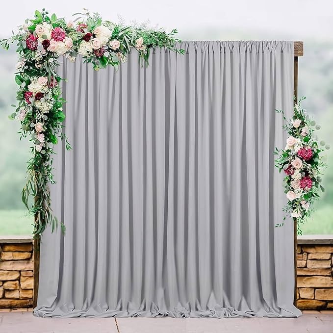40ft x 10ft Wrinkle Free Silver Backdrop Curtains for Parties, 8 Panels 5x10ft Thick Fabric Silver Backdrop Drapes for Wedding Party Background Birthday Decoration