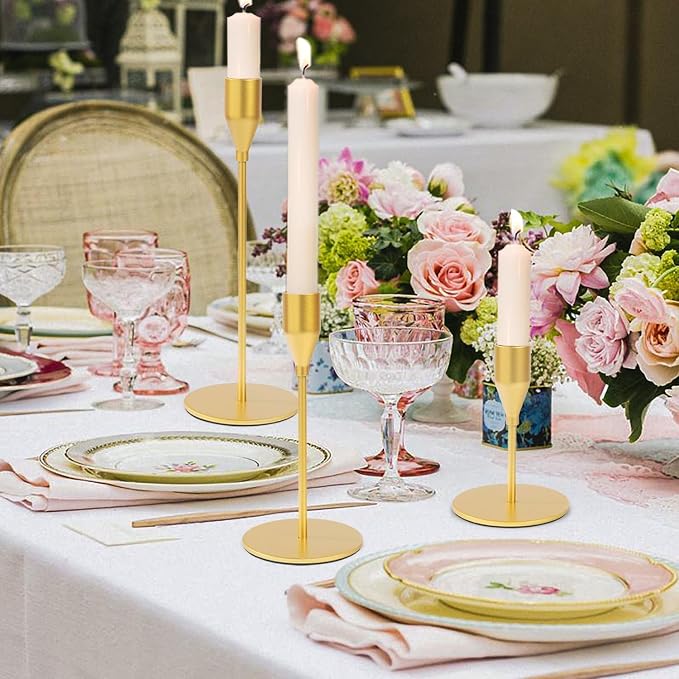 Matte Gold Candle Holders Bulk Painted Gold Metal Candlesticks Fit 0.8 Inch Taper Candles Decorative Metal Candelabra for Wedding Home Holiday Anniversary Party Dinning Table Decors (Set of 36)