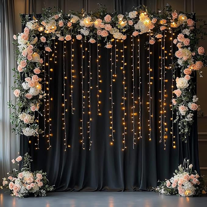 10ftx12ft Black Wrinkle-Free Wedding Backdrop Curtain -Silky Washable Black Polyester Drapes for Baby Showers, Birthday Parties, Photography, and Wedding Receptions-2 Panels 5FTx12FT